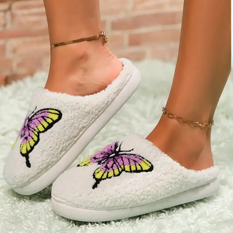 Purple Butterfly Plush Slippers – Soft Platform Comfort & Cozy Design shoes Women Girl Footwear comfy flat house viral hug cute Walking Shoes Slide slip on slipper shoe Deps smiley warm  new snow cosy for fall women's slides fluffy sliders sl Flipflop lad