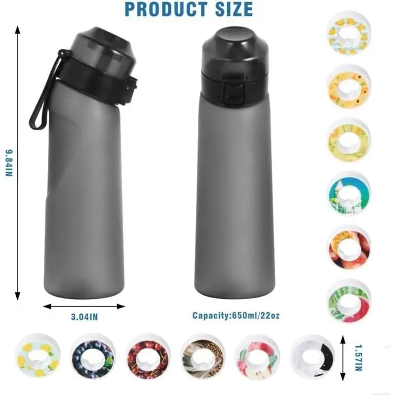 Air Water Bottle 12 Flavor Pods Up 22oz Fruit Fragrance Scented Water Cup BPA Free 0% Sugar For Outdoor Sports,Gifts From Friends (1 bottle Matte Black+12 scent pods) 5
