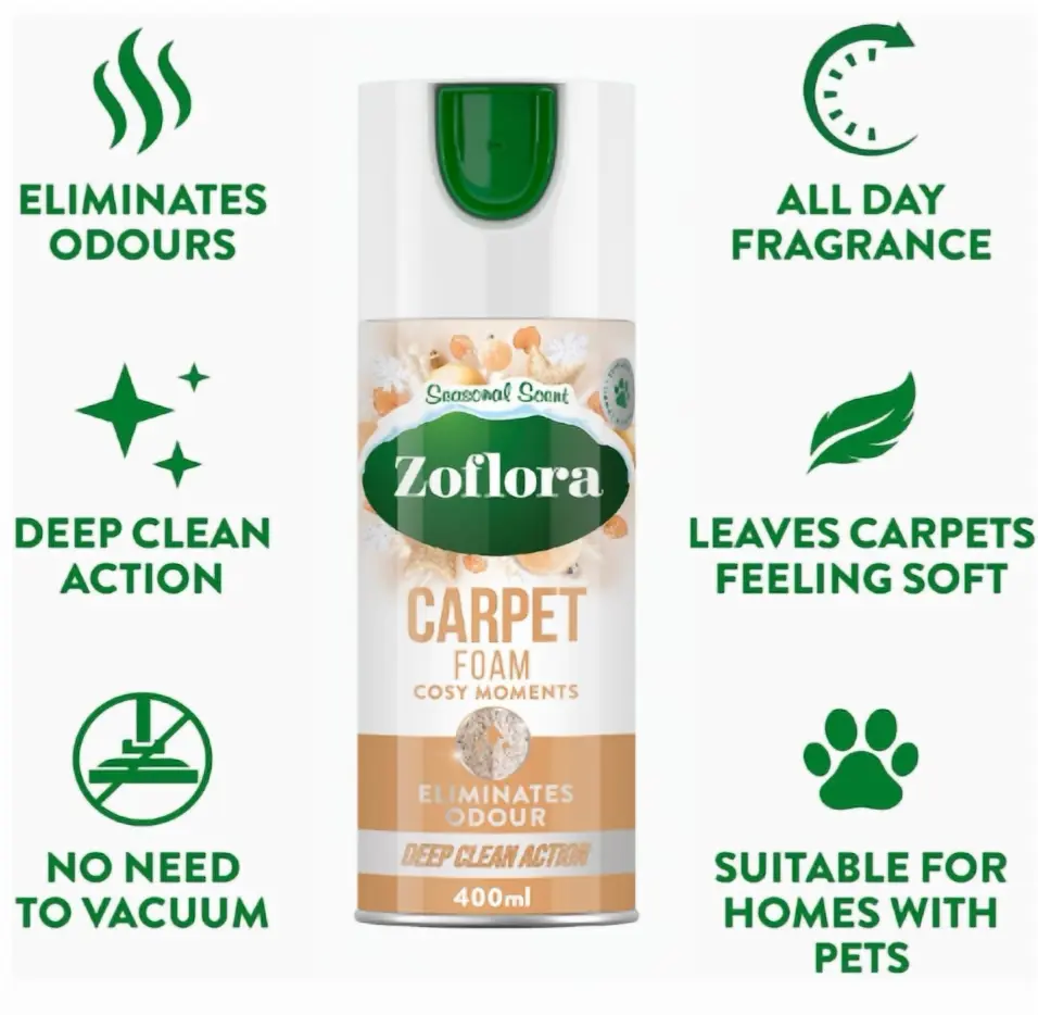 Zoflora Cosy Moments Carpet Foam, 1 x 400ml, Carpet Cleaner, Stain Remover Foam for Carpets and Upholstery, Neutralises Odours, Deep Cleans, Pet Safe