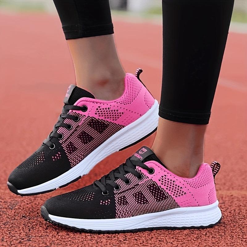 Women's Lightweight Mesh Athletic Sneakers - Breathable, Lace-Up Running Shoes with EVA Sole, Fashionable Black Casual Walking Footwear 7