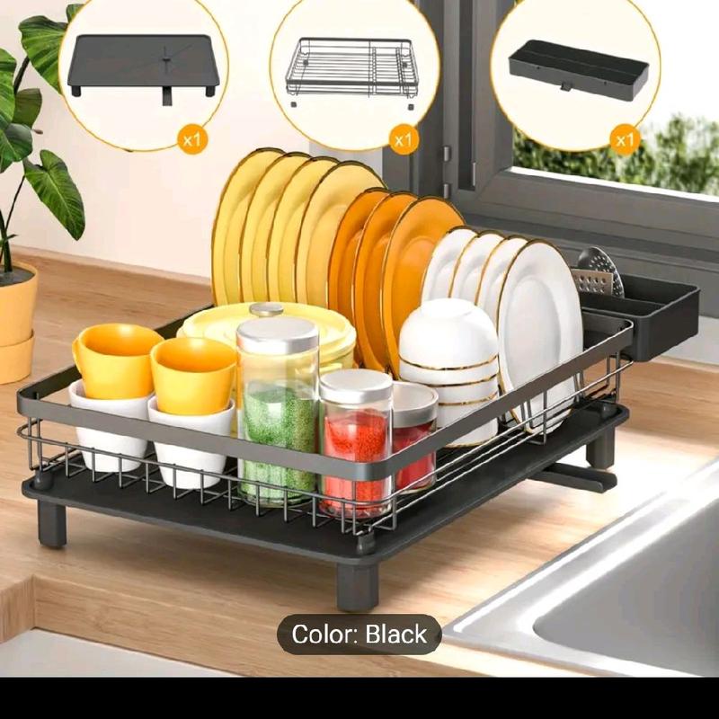 Dish Drainer Rack with Removable Cutlery Holder and Spiral Nozzle for Kitchen Storage 3