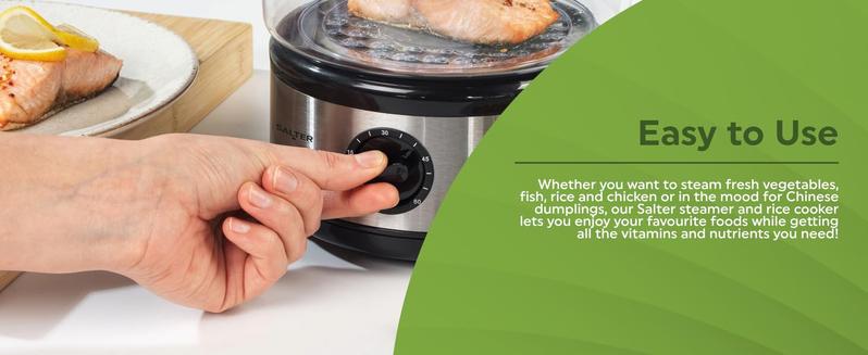 Product Introduction of 3 Tier Electric Food Steamer - 7.5L, Stackable Steaming Baskets, Dishwasher Safe, BPA Free Includes Rice Bowl, 60 Minute Timer, Compact Storage, Healthy Cooking Vegetables & Fish, 500W, EK2726 3