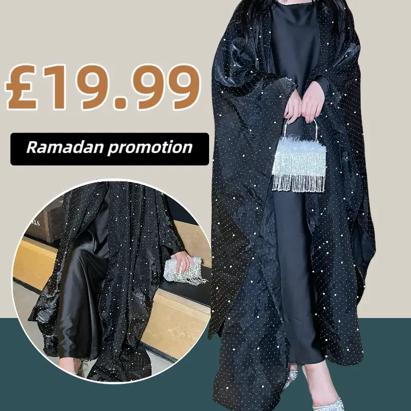 #LY02 Ramadan Promotion Shiny pearl organza abaya, two pieces set with satin inner dress classic abaya 0