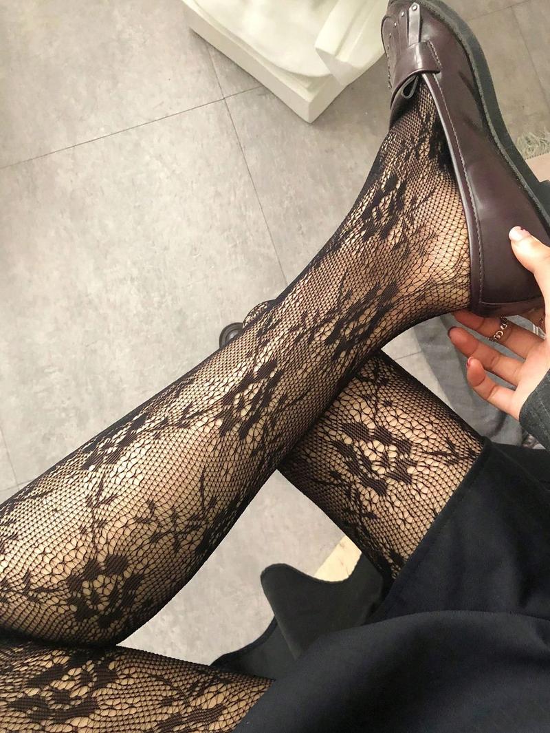 Product Introduction of 2025 New One Piece Women Black Net Stockings With Floral Pattern, Street Style Sexy Match Any Outfit TightsSexy Woman Lace Womenswear 8