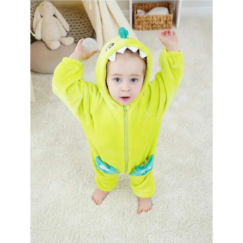 Cozy Youngsters' Dinosaur Hooded Pajamas - Plush, Long-Sleeve Onesie for Boys & Girls, Perfect for Halloween, Christmas & New Year 3