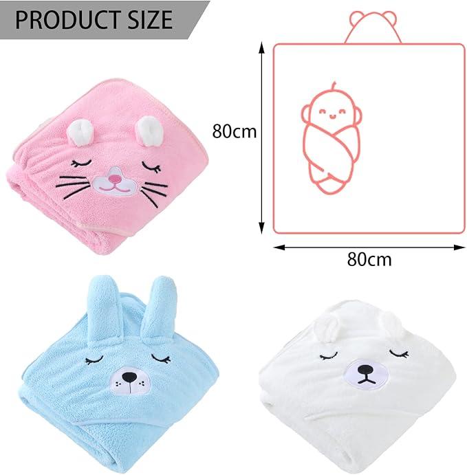 2PCS Hooded Baby Towel, Baby Bath Towel, Bathing Towel for Kids Babies, Unique Animal Design, Soft Absorbent, for Newborn Baby Boy and Girl (pink) 1
