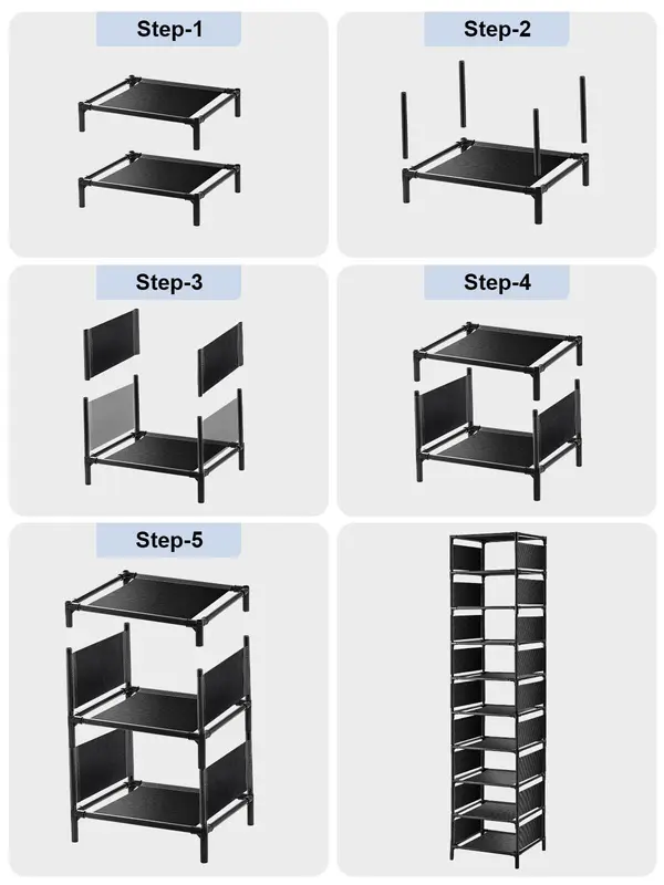 GoDyna 10 Tier Narrow Shoe Rack, Tall Metal Shoe Storage Rack for 10 Pairs Shoes Space-Saving Organiser Shelf for Bedroom Entryway Hallway Dorm Room Cloakroom (Black) 6