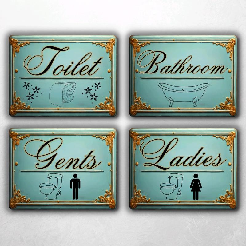 Door Signs for Home Plaques 1pcs, Kitchen, Lounge, Bedroom, Bathroom, Toilet, Ladies, Gents, Room Names Text, Vintage Rustic Pattern, Aluminium Metal, Shabby Chic Decoration for House Set, B&B Hotel Business Indoor/Outdoor - 20 x 15cm Retro Wall 3
