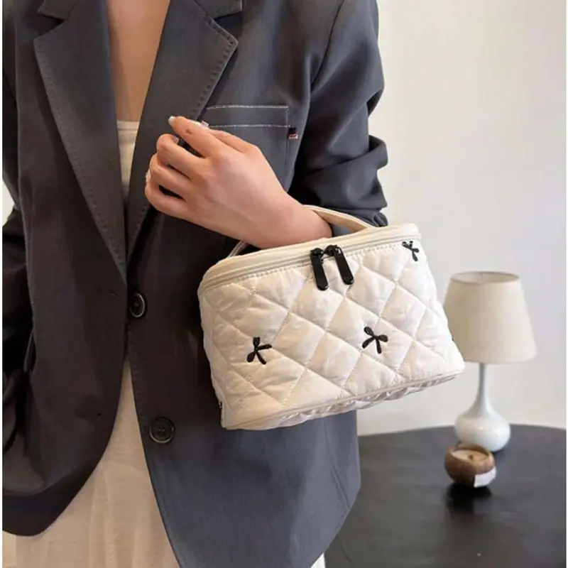 Cloth Bow Cosmetic Handbag 3D Clutch Purse Embroidered Makeup Bag Multi-Functional Toiletry Organizer Skincare Storage Pocket 5