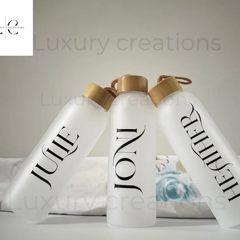 Frosted Glass Water Bottle | Personalised Name Tumbler with Glossy Finish |750ml Custom Drink ware | Gift for him | Gift for her | Reusable bottle | Drinkware | Portable Bamboo Lid Bamboo Lid Handmade Stylish Cup Bottled Cup Bottled Mug Washable