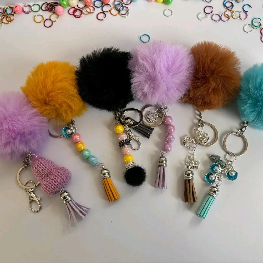 Beautiful and Elegant soft plush PomPom Keychain in multicolour ||Fluffy Round Ball Decorative keychain for bag,Car,Clothes ||