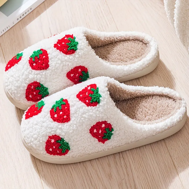 MILAN GOLD  Cute Cartoon Strawberry Design Thick - Soled Warm Slippers for Both Men and Women Couples - Perfect for Cozy Winter Home Wear. 3