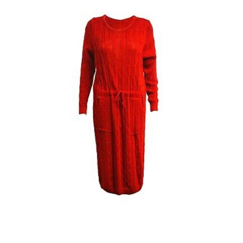 Ladies Cable Knitted Pocket Tie up Long Midi Dress with Belt - Clothing Knitwear Womenswear 5