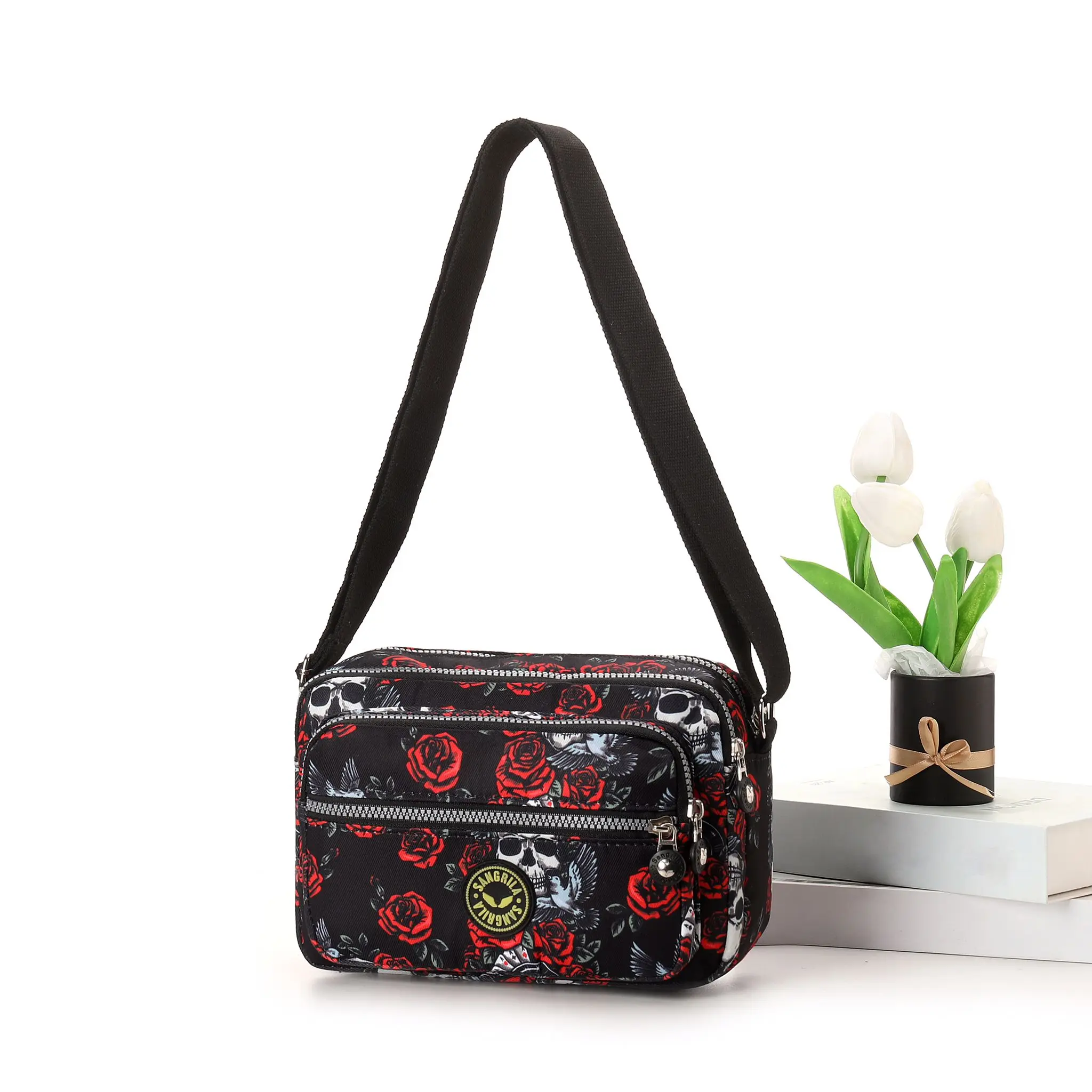 Skull And Roses Cross Body Camera Style Bag