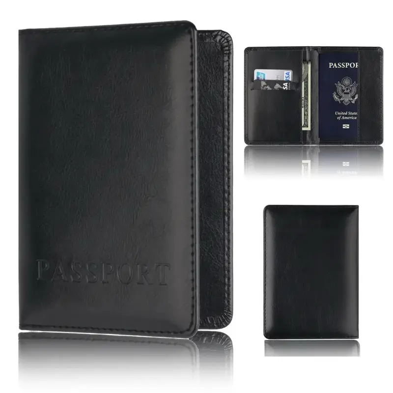 RFID Blocking PU Leather Passport Cover for Travel Accessories and Credit Cards - Casual Style