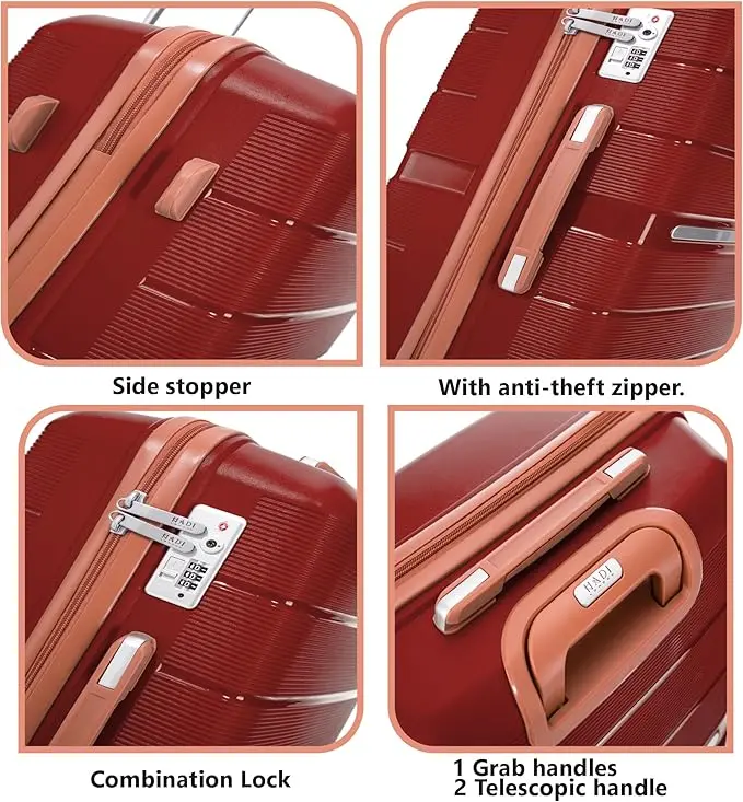 Charkhah London Red Hard Shell Luggage Set with TSA Lock & Spinner Wheels - 3-Piece for Men and Women 4