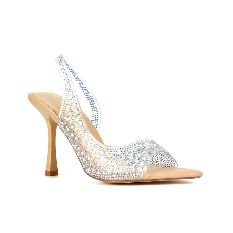 Amelia Perspex Diamante Embellished Slingback Peep Toe Stiletto High Heels 4
