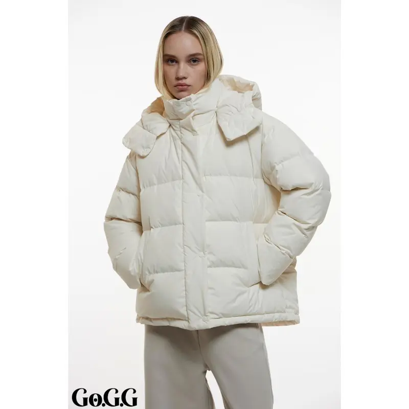 Go.G.G Women's Winter Basic Warm Fitted Button Puffer Jacket, Puffer Coat with Removable Hood Zip 3