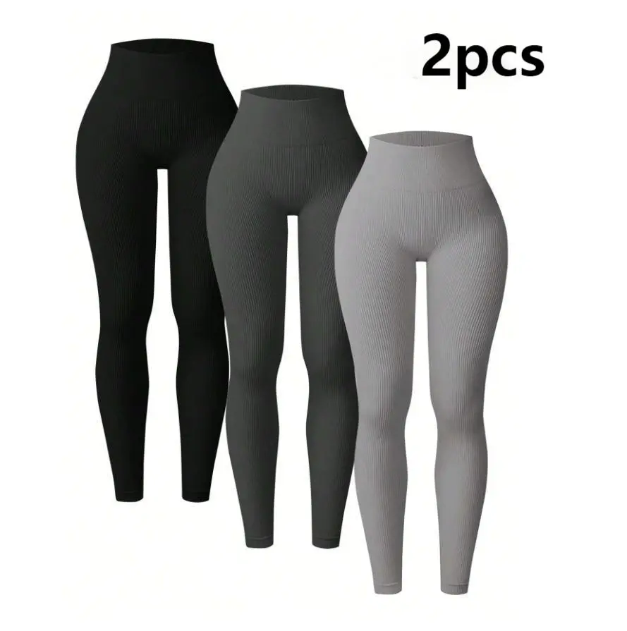 2pcs Leggings for Women Gym Yoga Pants  High Waist Workout Running Sports Activewear Fitness Buttery Soft Elastic Opaque Tummy Control Leggings,  Workout Gym Yoga