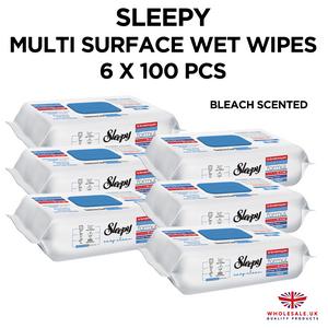 Sleepy - Multi Surface Cleaning Wipes, Campaign, Bleach Scented 6 Packs x 100pcs Disposable Toilet