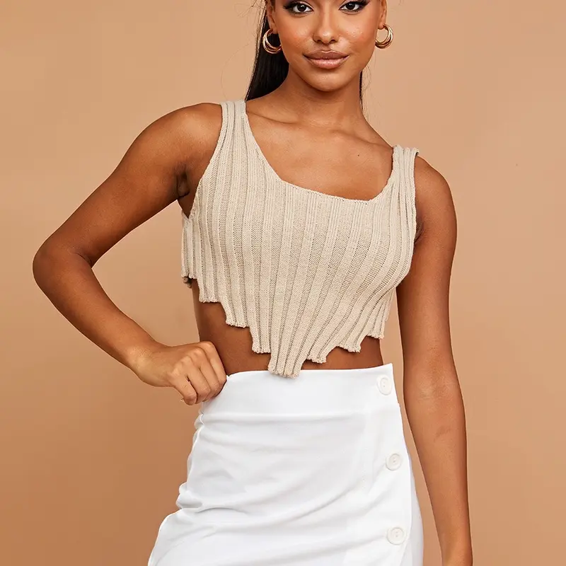 Cropped asymmetric hem knitted vest top (s/m - uk 6-10) (m/l - uk 12-14) 2