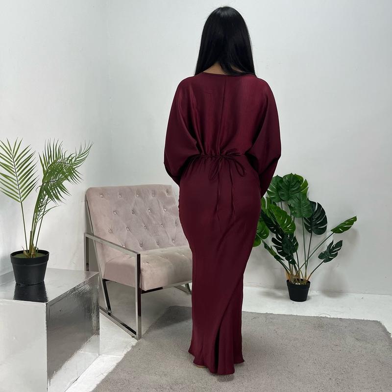 Ladies satin tie back frill sleeve modest dress onesize uk 6-14 long dresses 5