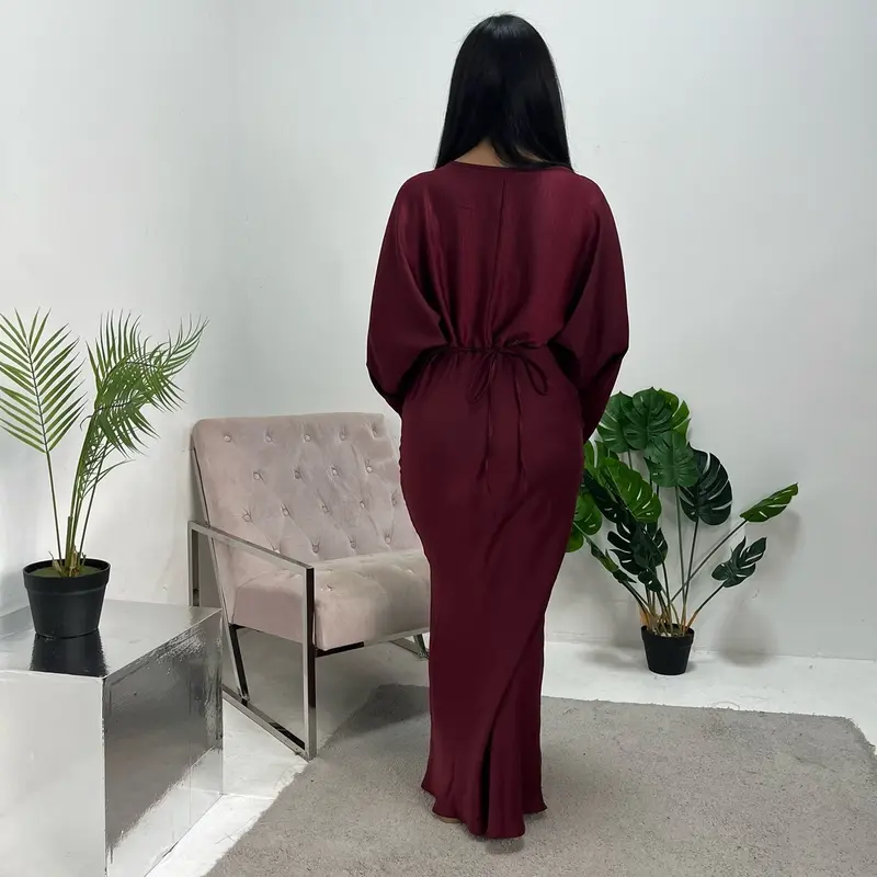 Ladies satin tie back frill sleeve modest dress onesize uk 6-14 long dresses 5