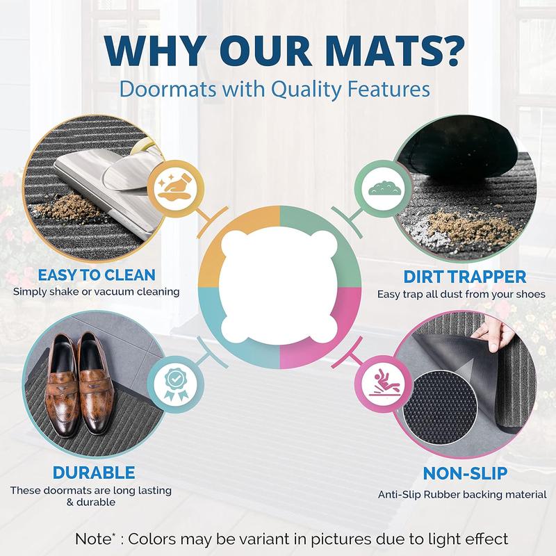Dirt Trapper Door Mat for Indoor & Outdoor - Anti Slip Heavy Duty Waterproof Rubber Doormats - Washable Rug Mat & Front Door Carpet for Home Kitchen & Office (Grey, 44 x 75 cm) 4