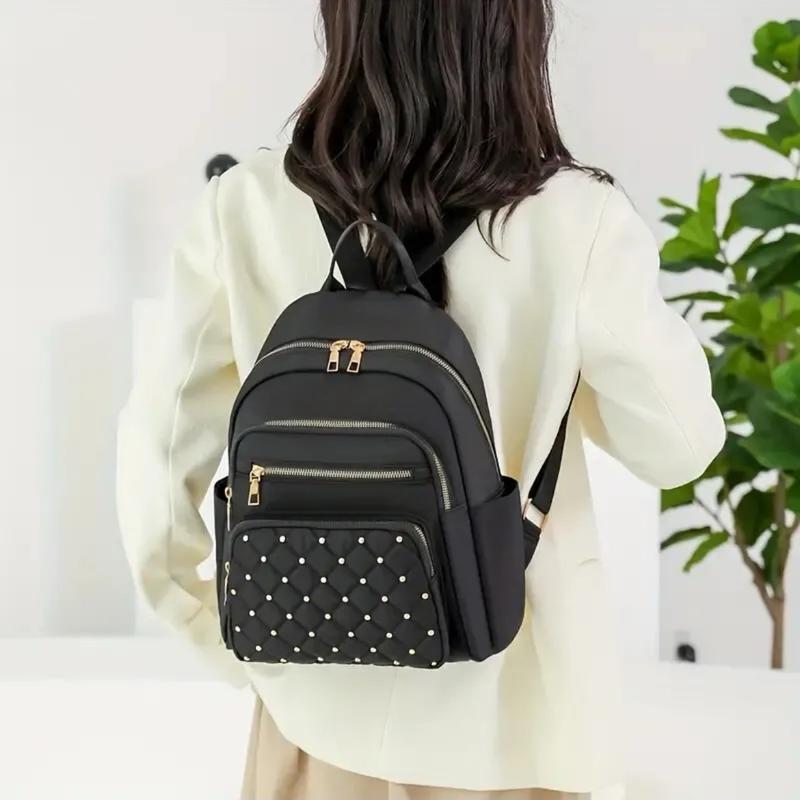Quilted Rivet Large Capacity Backpack, Nylon Durable Lightweight School Backpack 3