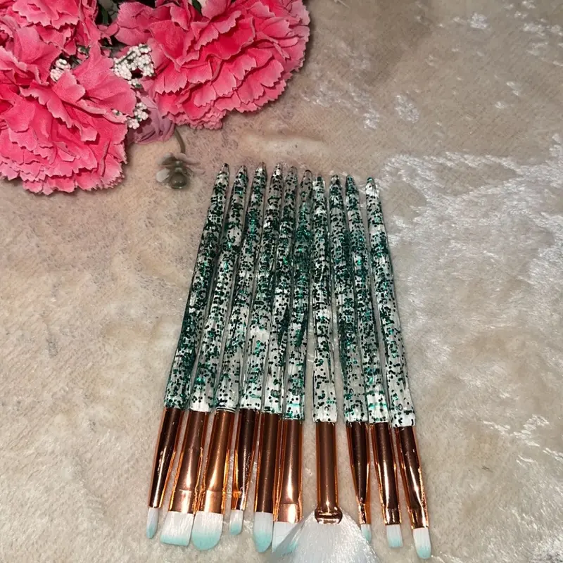 10pcs Crystal Glitter Makeup Brush Set for Eye Shadow, Eyebrow, Blending, Highlighter, and Power - Facial Cosmetic Beauty Tool Set tattoo sticker Foundation Setting Powder Flawless Smooth 2