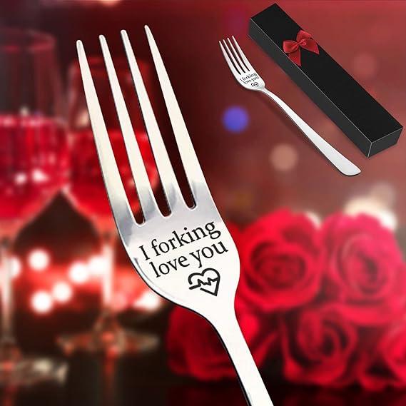 valentines gifts  She Engraved Fork, I Forking Love You, Stainless Steel Engraved Fork with Luxury Black Box, Perfect Gifts for Christmas Valentine's Day Cutlery Meat Tableware 5