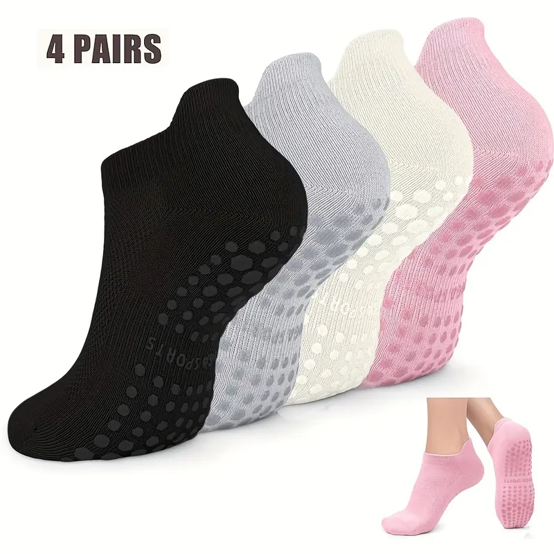 ANIELGARD   4pcs Women's Breathable Non-Slip Yoga Socks, Perfect for Pilates, Barre, Ballet and Home Exercise, Comfortable to Wear. 4