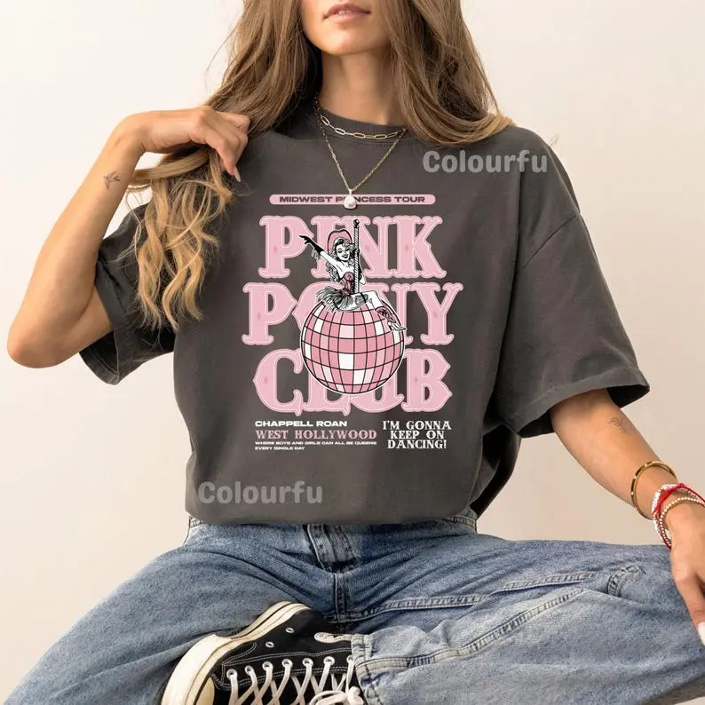 Pink Pony Club TShirt, Chappell Roan Shirt, Midwest Princess Tour Shirt, Vintage Music Shirt, Festival Outfit, Pride Music Graphic Cotton Tee Casual Comfort
