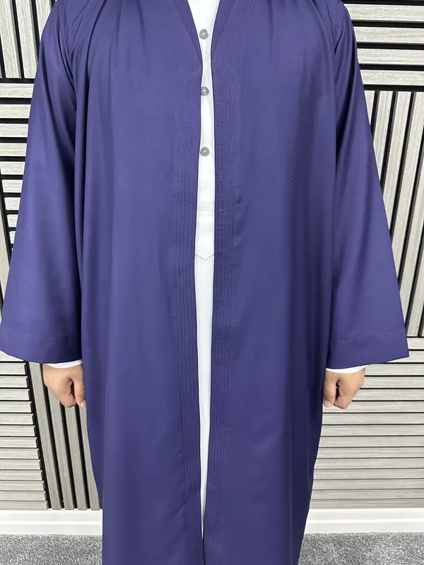 Turkish style overcoat men v-neck robe Muslim Jubbah One-Size 5
