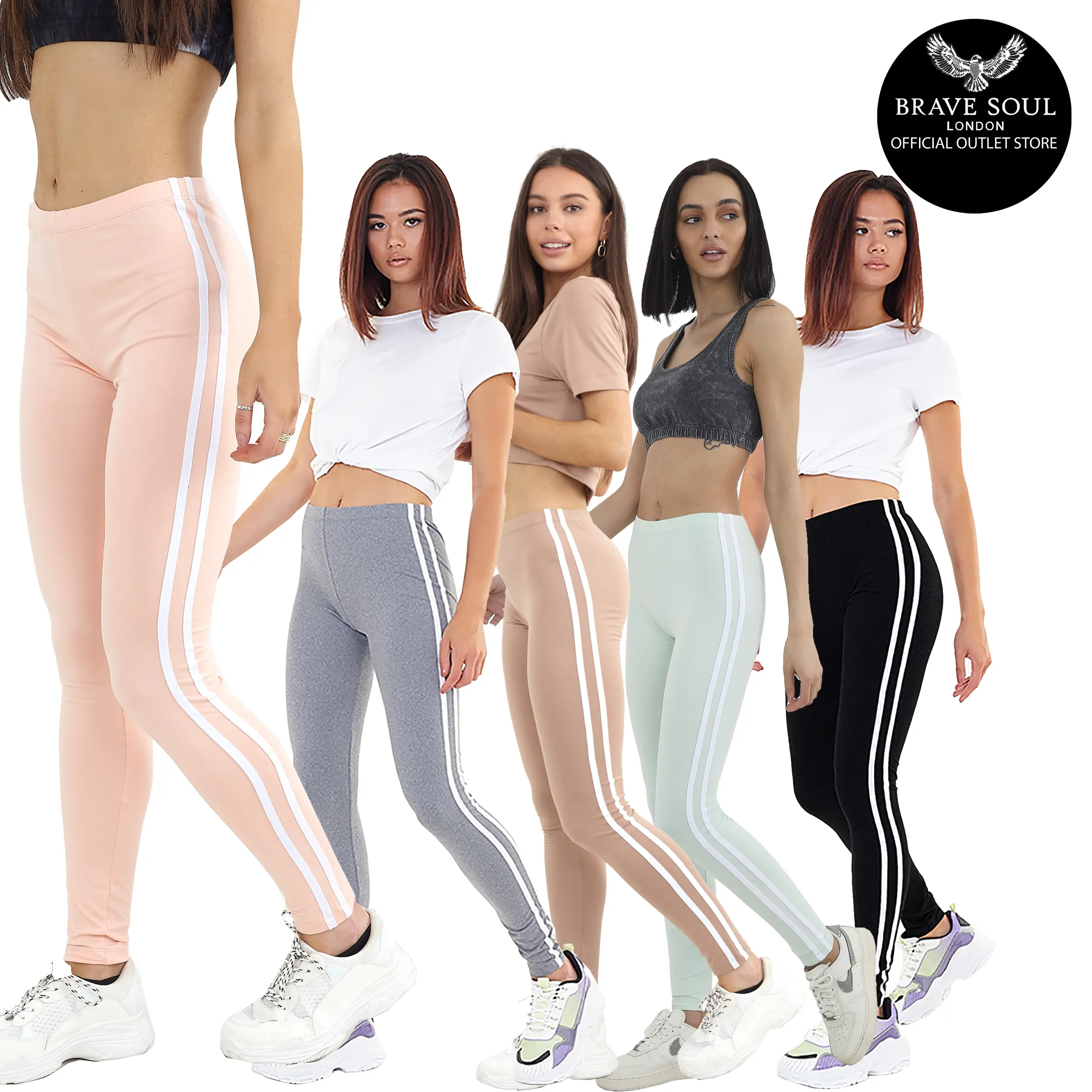 Womens Brave Soul Stretch Leggings Dance Yoga Stripe Sports Ladies Lounge Wear