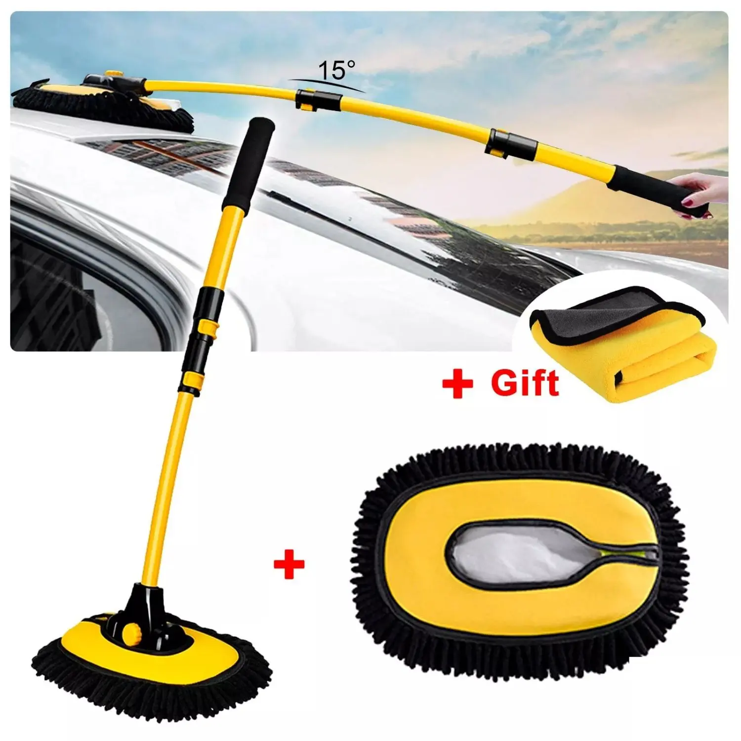 Adjustable Telescopic Car Wash Brush Kit Mop Long Handle Vehicle Cleaning Tool
