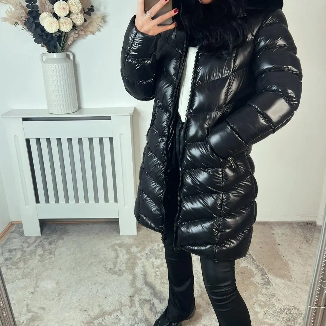 Blake-Shiny Down Belted Coat Faux Fur Hood.