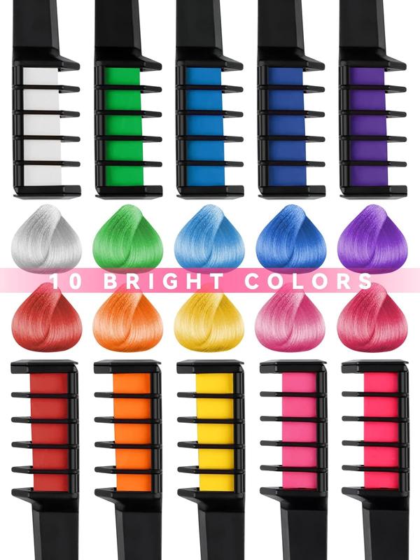 10 Pieces Non Permanent Temporary High Quality Colour , Non Toxic & Wet or Dry Hairs Temporary Hair Chalk, Washable Color Hair Comb, Rainbow Hair Dye Chalk Comb for Birthday Masquerade Cosplay DIY Decorate Best Christmas Gift For Kids Girls, Boys & Adults 1