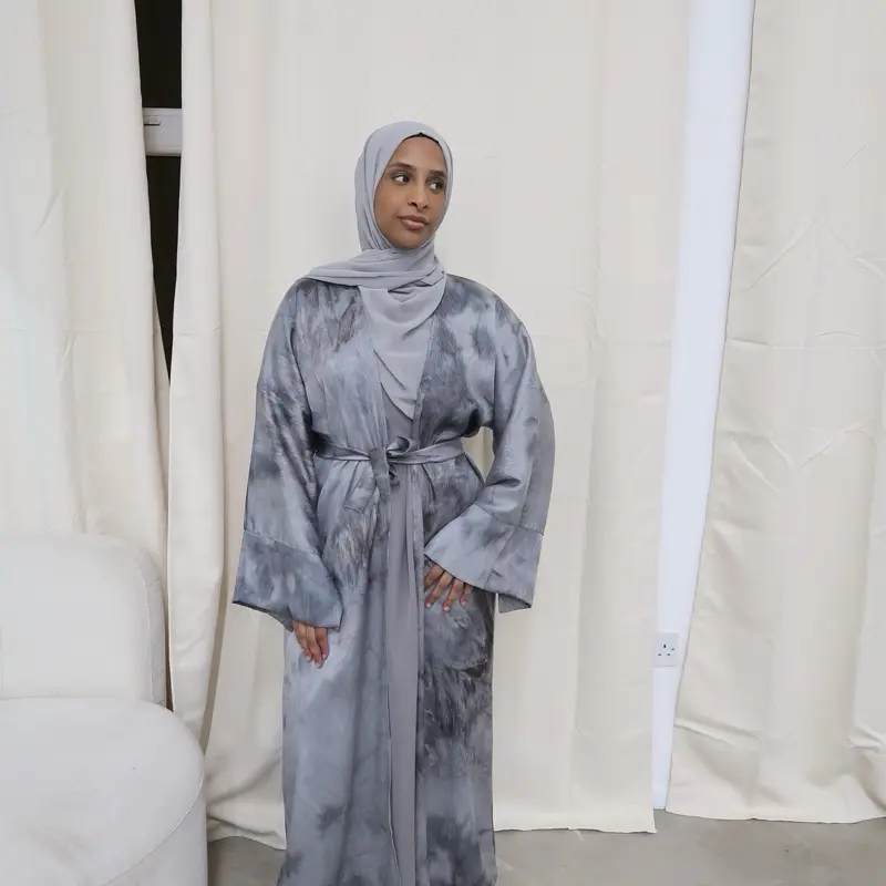 Women's Tie Dye Abaya with a Slip and Hijab - Organza Material