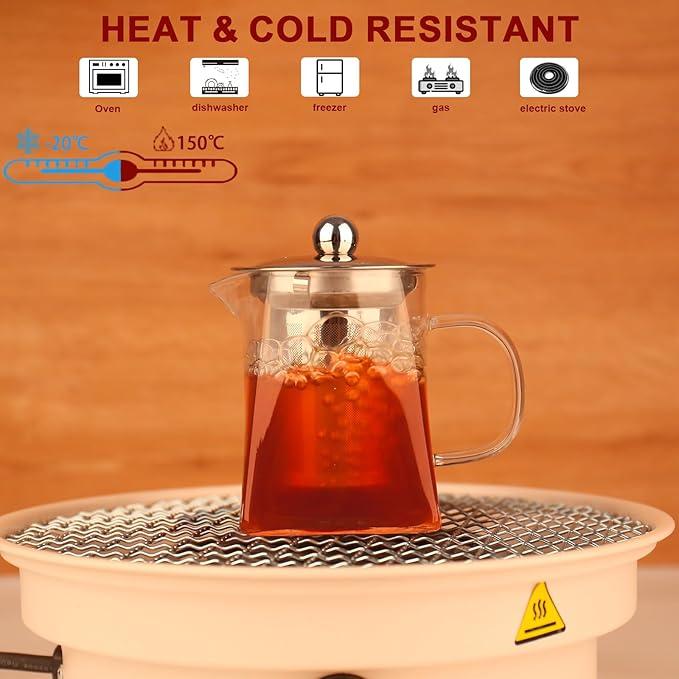 Glass Tea Pot with Infuser for Brewing Tea, Heat-Resistant Glass Teapot with Strainer, Removable Infuser Tea Pot 350ml Leaf Teacup 1