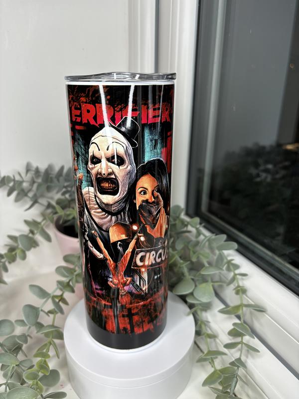 Horror Movie Terrifier Art of the clown 20oz Insulated Tumbler with metal straw 2