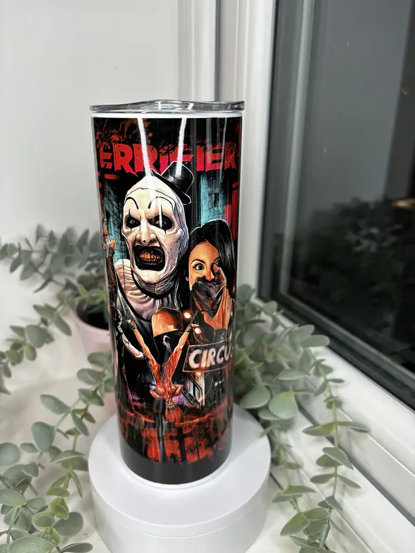 Horror Movie Terrifier Art of the clown 20oz Insulated Tumbler with metal straw 2