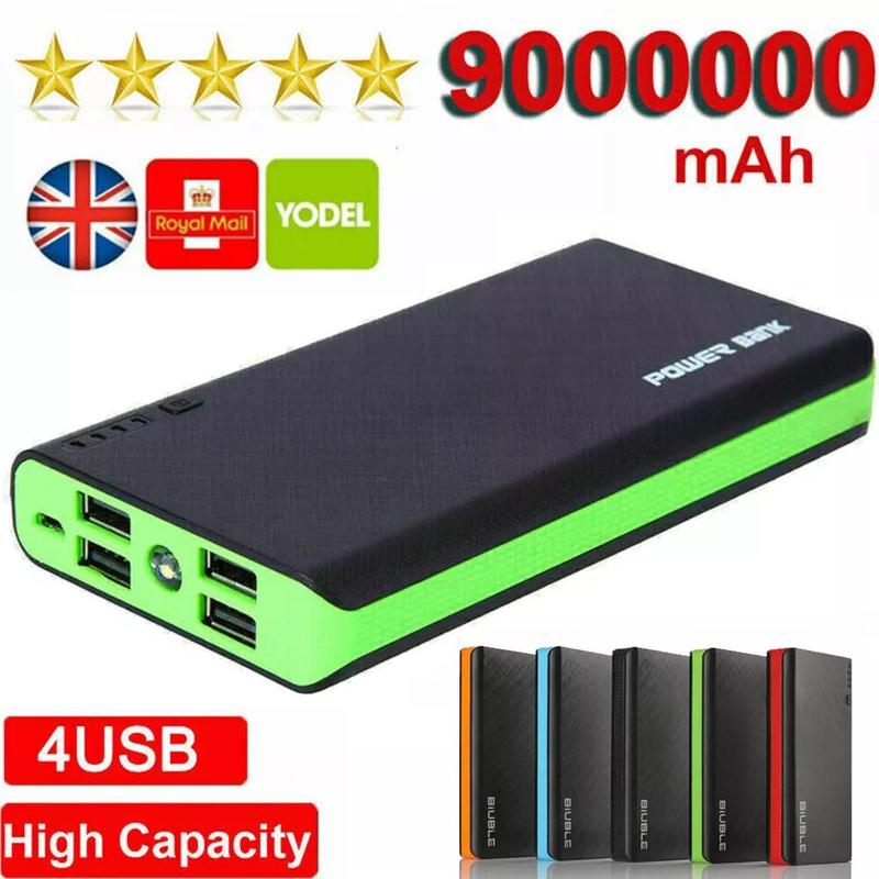 9000000mAh Power Bank 4 USB LED Fast Charger Battery Pack for Mobile Phone Accessories Charging Device Lights Bluetooth Button Cable Digital Electronic Chargeable Micro Protection Smartphone power  bank 6