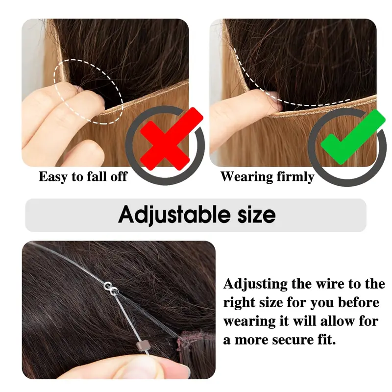 Craigs bits and bobs SARLA Invisible Wire Hair Extensions with 3 Clips Long Synthetic Wavy Curly Hairpiece Adjustable Transparent Headband for Women 18 Inch Ash Medium Brown/Ash Blonde Highlights 3