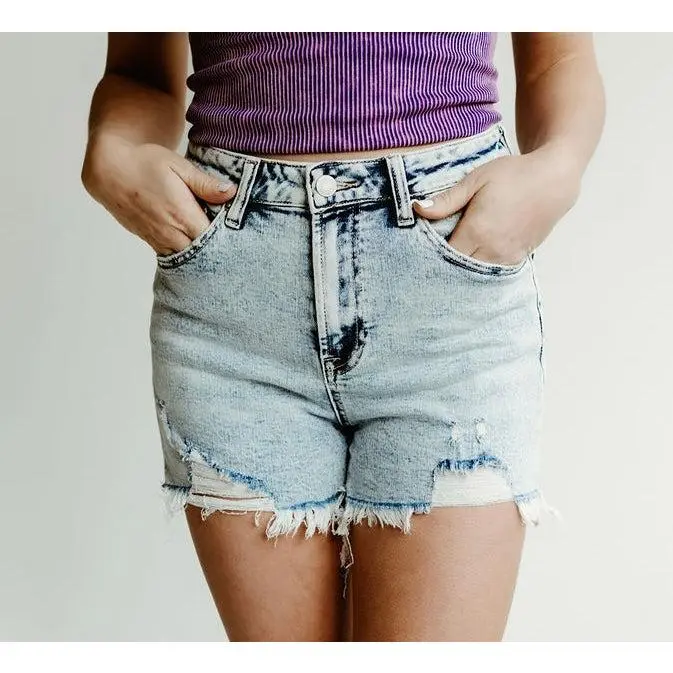 Risen High Rise Distressed Denim Shorts 1