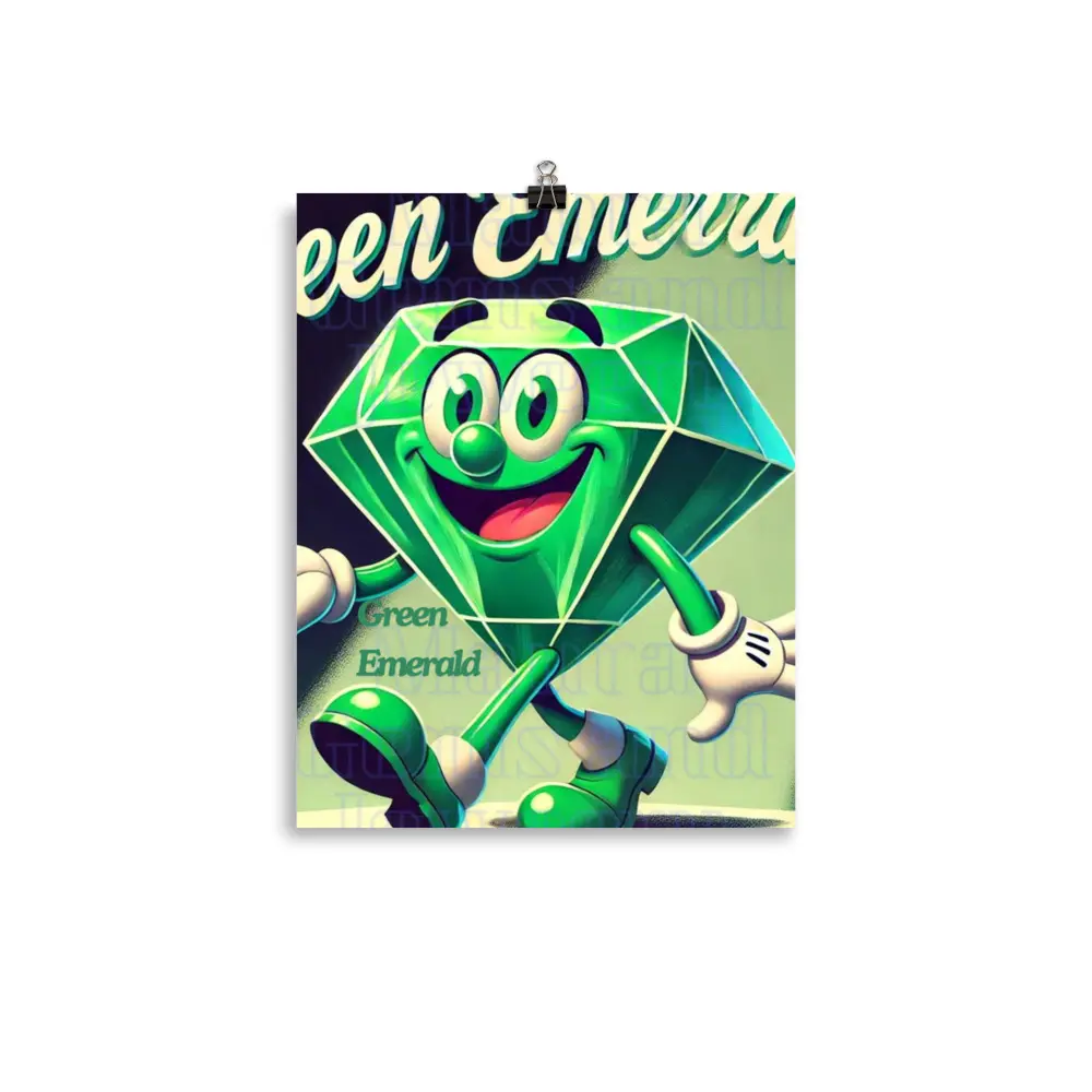 Green Emerald Gemstone Cartoon Poster