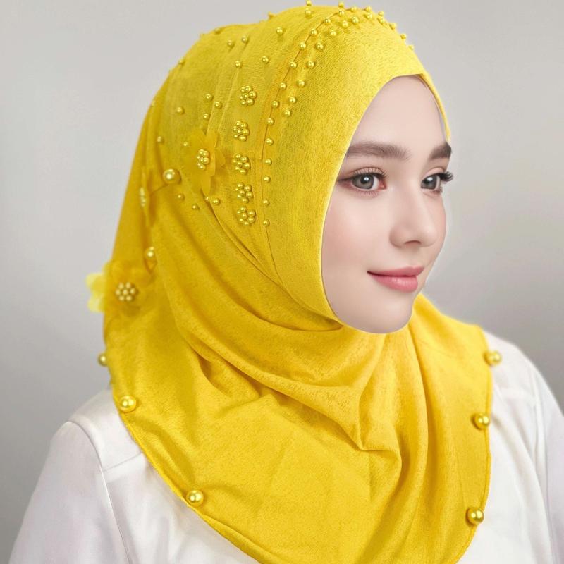 Luxurious Pearl Flower Instant Hijab - Soft, Breathable, Solid Color Pullover Bandana for Casual Outdoor Sunscreen and Head Wrap - Elegant, Comfortable, and Versatile Fashion Accessory 6