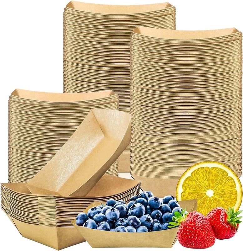 50 X Small Kraft Paper Food Trays | Brown Cardboard Serving Plates Recycled Takeaway Boxes | Disposable Containers Holder Baskets for Chips Burger BBQ Birthday Party Camping Set 0