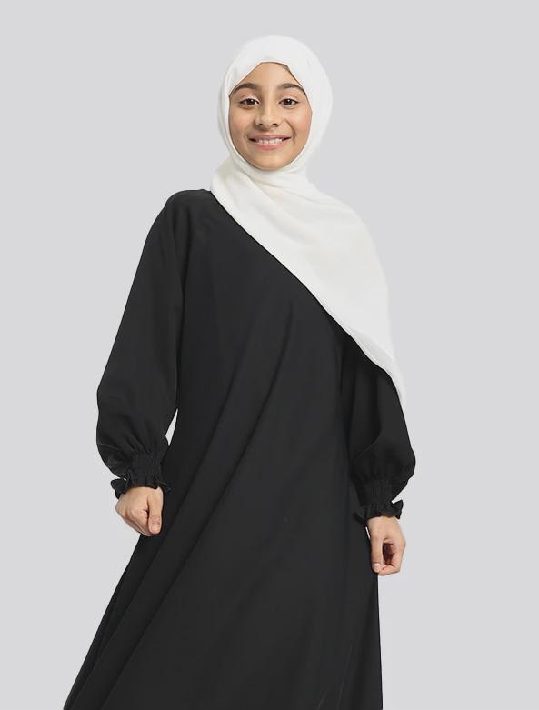Girls Black Zip Umbrella Abaya 1