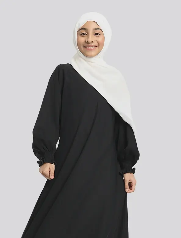 Girls Black Zip Umbrella Abaya 1